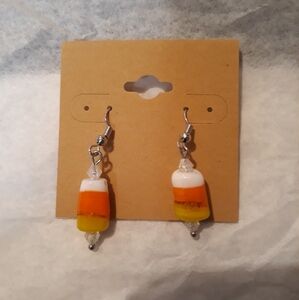 White Orange Yellow Beaded Dangle Earrings Handmade CandyCorn Halloween NEW Cute